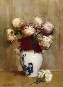 Mums In An Oriental Vase — Soren Emil Carlsen