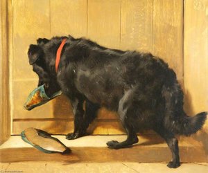 A Dog With A Slipper — Sir Edwin Henry Landseer