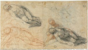Tres Estudios De Una Figura Sosteniendo A Otra Y Boceto De Figura (para La “lamentación”, Bolonia, Palazzo D’accursio) — Federico Fiori Barocci