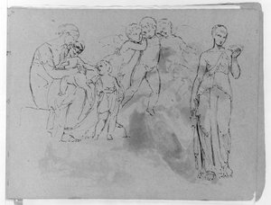 Madonna With Christ And John Baptist; Three Cherubs; Standing Classical Female Figure, Holding Bowl — Thomas Sully