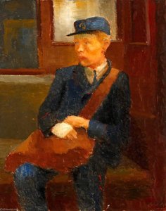 Telegraph Boy With A Bandaged Hand, In The Underground — Lynton Harold Lamb