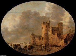 Skaters In Front Of A Medieval Castle — Jan Josephszoon Van Goyen