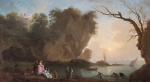 Sunset View Over A Bay With Figures — Claude-joseph Vernet