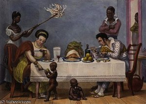 The Dinner, A White Couple Being Served And Fanned — Jean-baptiste Debret