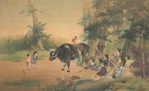 Village Children Watching The Monkey Leader — Yokoyama Taikan