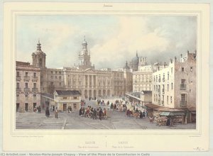 Вигляд Площа Конституції В Кадісі — Nicolas-marie-joseph Chapuy