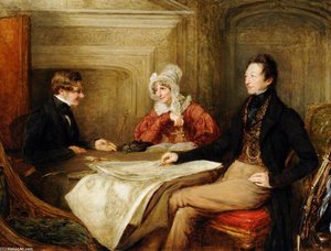 General John Le Mesurier And His Wife Martha With A Legal Representative Of The British Government At The Handing Over Of The Island Of Alderney — John Linnell