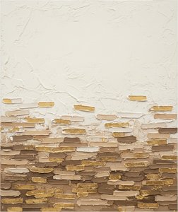 Ethereal Horizon of Gilded Earth and Sculptural Cream Impasto Monolith