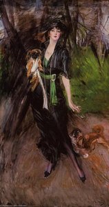 Portrait Of A Lady Lina Bilitis With Two Pekinese — Giovanni Boldini