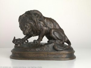 Lion Fighting A Snake — Antoine-louis Barye