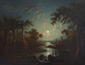 Moonlit River Scene With A Capriccio Of Ruins — Sebastian Pether