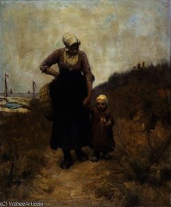 Mother And Child On A Path By The Sea — Бернардус Йоханнес (бернард) Бломмерс