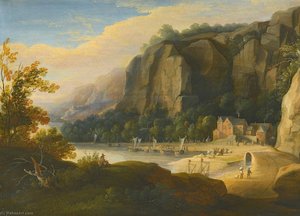 A Rocky Cove With Fisherfolk On The Shore, An Artist Sketching In The Foreground — Jacques D' Arthois