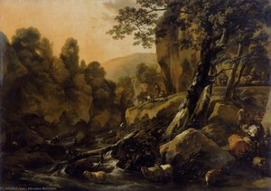 Herdsmen And Herds At A Waterfall — 니콜라스 피터스 베르켐