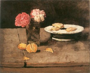 Roses, Orange And Biscuits On A Plate — Carl Eduard Schuch