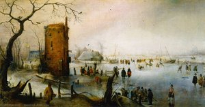 Winter Landscape With Skaters Near A Town — Hendrick Avercamp