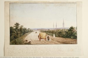 The Three Spires Of Coventry & Country Road With Wagon — Sara Hennell Or Caroline Bray (nee Hennell)