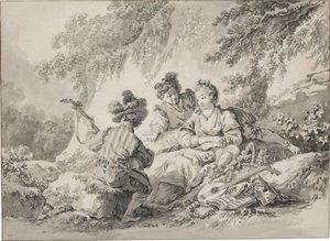 Two Men And A Lady Making Music In A Bucolic Setting — Jean Baptiste Le Prince
