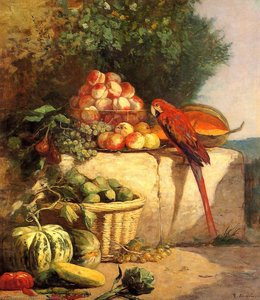 Fruit And Vegetables With A Parrot — Eugène Louis Boudin