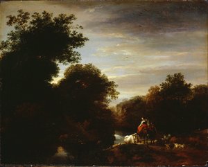 Peasants At A Ford — Nicolaes Pietersz Berchem