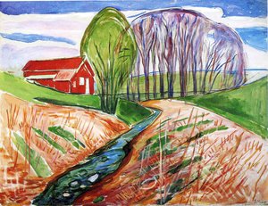 Frühlingslandschaft Mit Rotem Haus — Edvard Munch