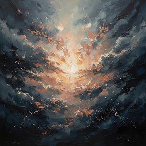 Celestial Radiance Breaking Through the Primordial Chaos of Indigo Shadows