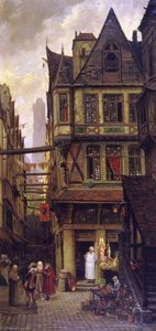 Hostellerie De Trois Barbeaus (also Known As A Street Scene In Old Paris) — Jules Tavernier