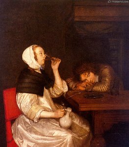Woman Drinking With Sleeping Soldier — Gerard Ter Borch The Younger