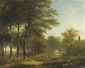 A Shepherd And His Flock On Castle Grounds — Andreas Schelfhout