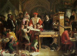 Caxton Showing The First Specimen Of His Printing To King Edward Iv At The Almonry, Westminster — Daniel Maclise
