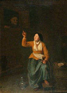 A Woman With A Glass Of Wine And A Man Looking At Her — Philips De Koninck
