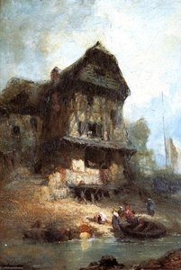 Hollande, Vieilles Chaumières Au Bord D'un Canal — Felix Francois Georges Philbert Ziem