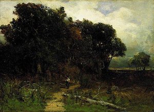 Untitled (landscape, Woodcutter On Path), (painting) — Edward Mitchell Bannister