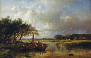 River Landscape With A Sailing Boat — Abraham Hulk Senior