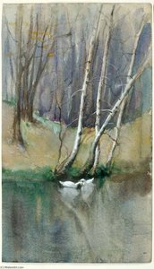 Untitled (wood Scene With Birch Trees And Ducks) — Edward Mitchell Bannister