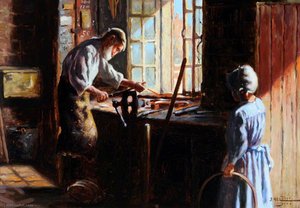The Blacksmith (interior Of A Workshop With Figures) — John Saint Helier Lander