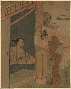 Mother And Child Behind Mosquito Netting — Suzuki Harunobu