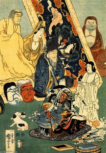 Sculptor Jingoro Surrounded By Statues — Utagawa Kuniyoshi