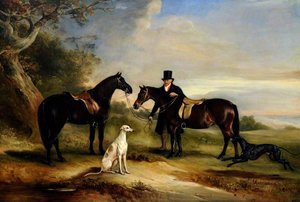 A Groom (frank Spence) With Two Ponies And Two Greyhounds In A Landscape — Sr John E Ferneley