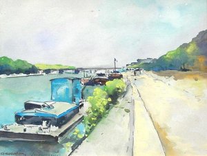 Barges Along The Seine — Albert-charles Lebourg