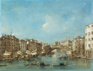 Venice The Grand Canal With The Riva Del Vin And The Rialto Bridge — Francesco Lazzaro Guardi