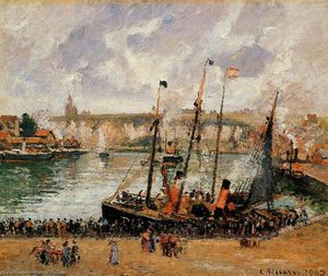 Der Innenhafen, Dieppe: Flut, Morgen, Graues Wetter — Camille Pissarro