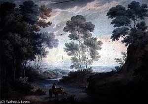 Landscape With River And Horses Watering — George Barret The Elder