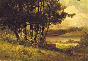 Untitled (landscape With Cows Grazing Near River), (painting) — Edward Mitchell Bannister