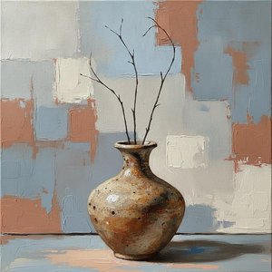 Terracotta Vessel Amidst Spindly Umber Branches And Muted Earth Tones — Christian Noiret