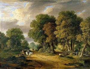 A View Through Trees With A Horseman And Other Figures, Cattle And Sheep — James Stark