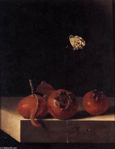 Three Medlars With A Butterfly — Adriaen Coorte