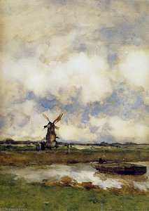 Man In A Boat In A Canal — Johan Hendrik Weissenbruch