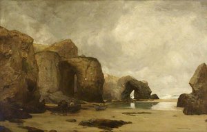 Cornwall Coast, A Beach View With Fisherfolk By A Rowing Boat — Giffard Hocart Lenfestey