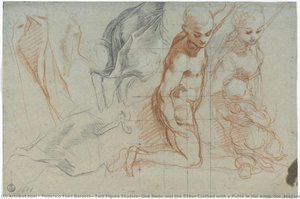 Estudios De Dos Figuras, Una Desnuda Y La Otra Vestida Con Un Putto En Sus Brazos (para La “madonna Del Popolo”, Florencia, Galleria Degli Uffizi); Estudios De Drapería — Federico Fiori Barocci
